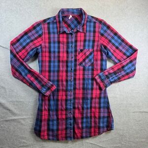 Moutain Khaki Plaid Flannel Button Down Shirt Womens Medium Pink Blue